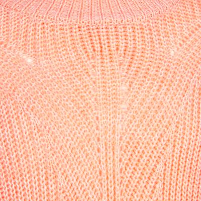 Girls coral knit zip back jumper